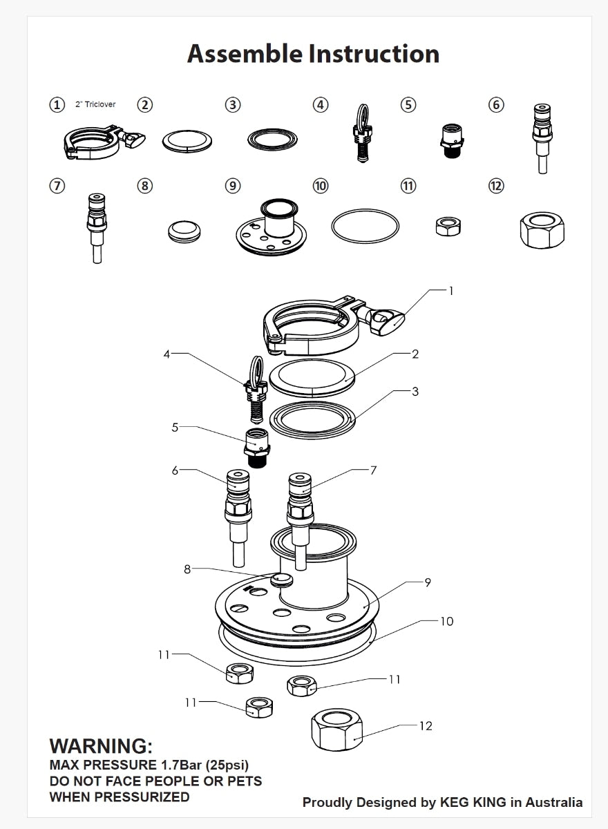 Universal Apollo Stainless Steel Pressure Lid - 2" Tri-Clamp - Keg King
