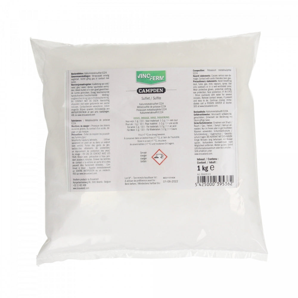 Vinoferm Campden 1kg - (kaliummetabisulfitt)