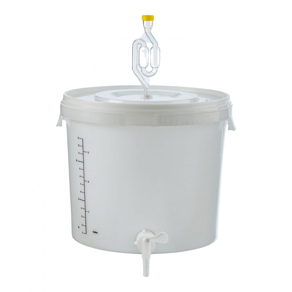 Gjæringsbøtte 16L komplett med kran, lokk, pakning og gjærlås - Enolandia