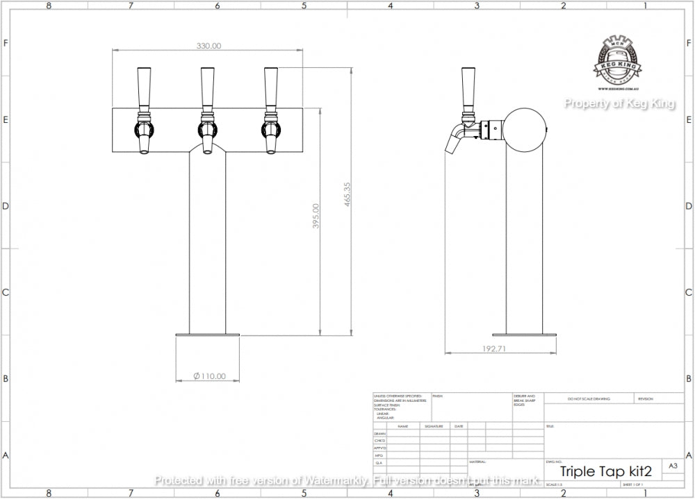 UltraT FasTap Tappetårn sett med 3 kraner - Keg King