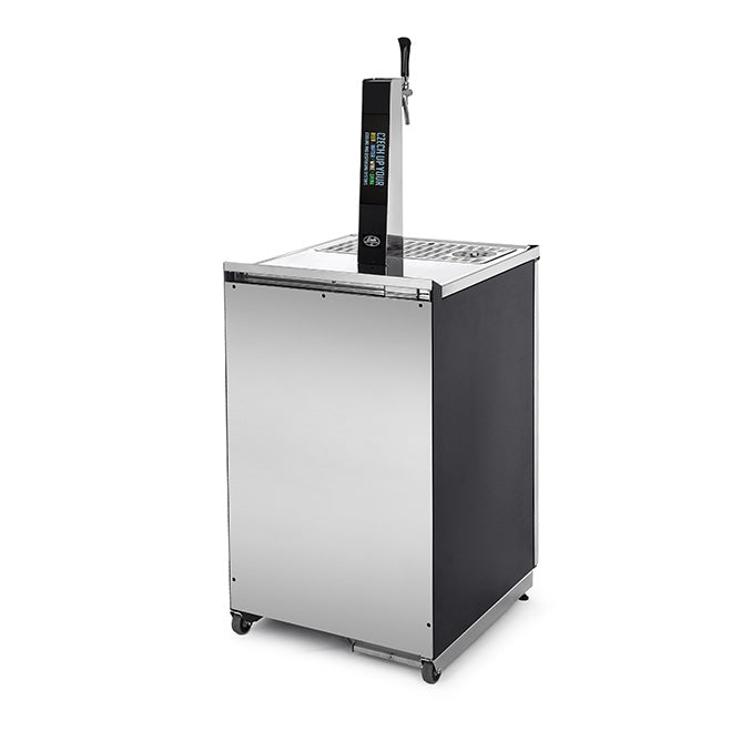 Lindr Combi Cold Bar 50 (Bestillingsvare) er en bestillingsvare i rustfritt stål med enkel tappekran og hjul, som tilbyr tappeanlegg og kjølt lagringsrom for optimal drikkevareferskhet og bekvemmelighet.