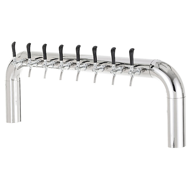 Lindr Cold Bridge U8 Tappetårn er et øltappetårn i blank metall med åtte kraner med svarte håndtak, plassert på rad på en U-formet sokkel. Det er ideelt for profesjonelle tappesystemer og er utstyrt med avansert Cold Bridge-kjøling som sikrer at hver eneste øl serveres perfekt avkjølt.