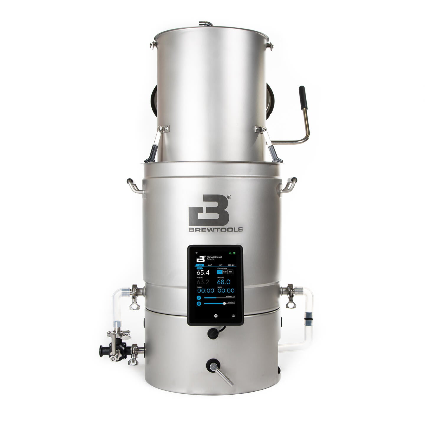 Brewtools B50 bryggesystem 230 V, 3,3 kW | Bryggemaskin er et alt-i-ett-bryggesystem i rustfritt stål med digitalt kontrollpanel, slanger og ventiler – perfekt for hjemmebrygging eller småskala ølproduksjon.