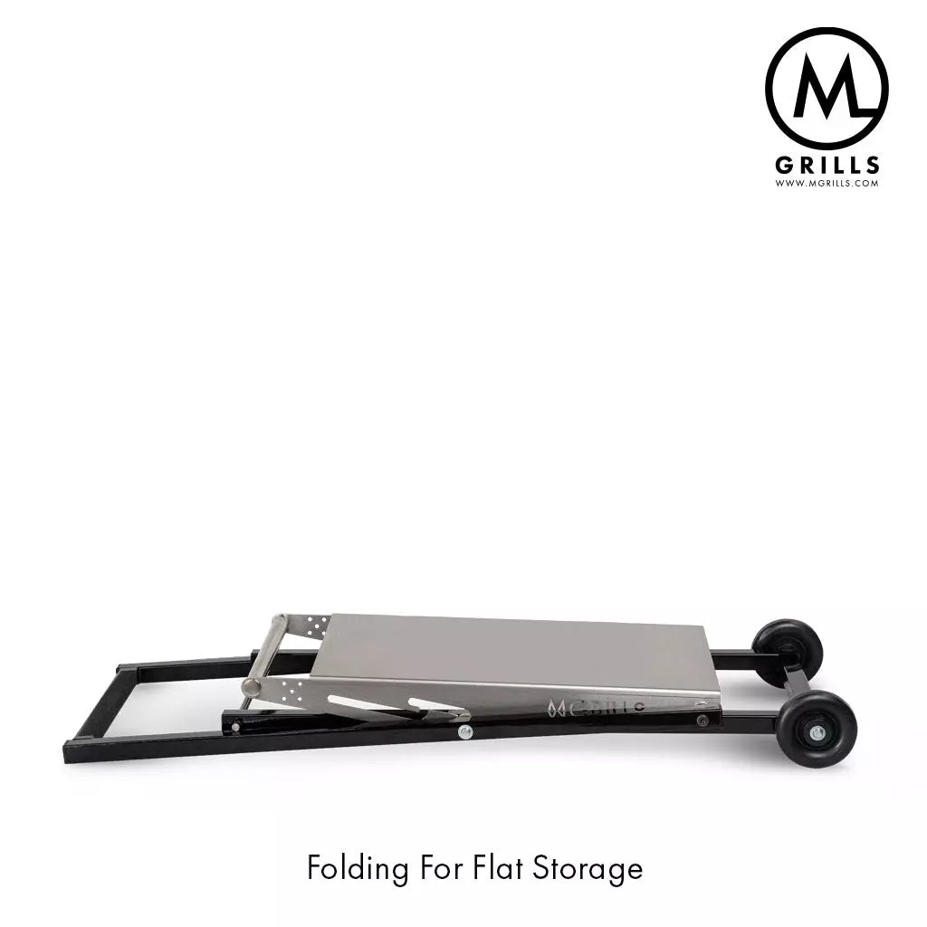 C4 Folding cart - Bord av rustfritt stål med hjul for M16 - M-Grills