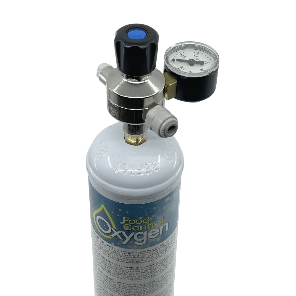 Oxyturbo Minor O2 - oksygen regulator med manometer og 1/4" John Guest tilkobling