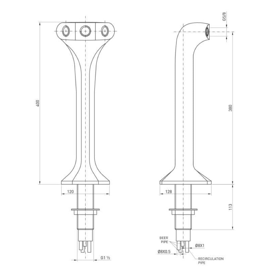 Cobra tappetårn for 3 kraner, med kjølesløyfe - Lindr