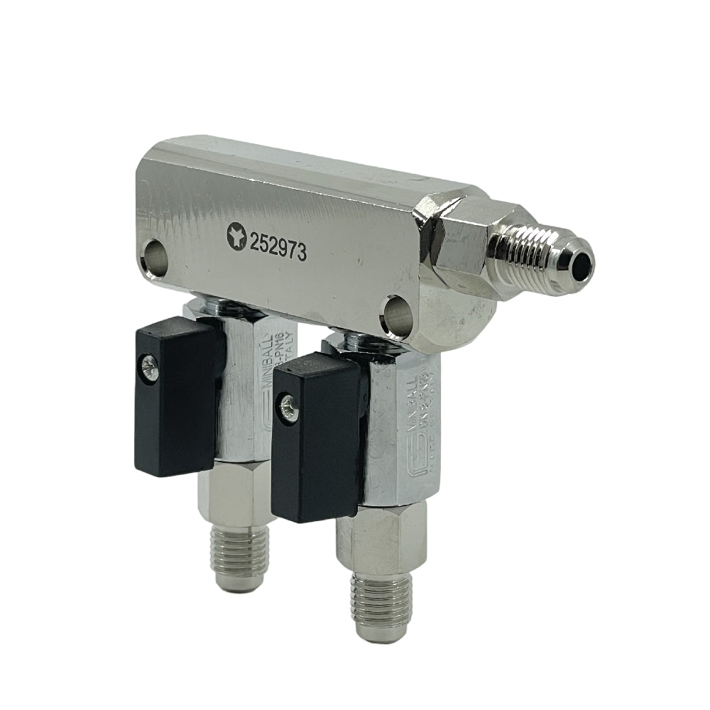 Oxyturbo CO2 Manifold med to utganger, 1/4" MFL og tilbakeslagsventil