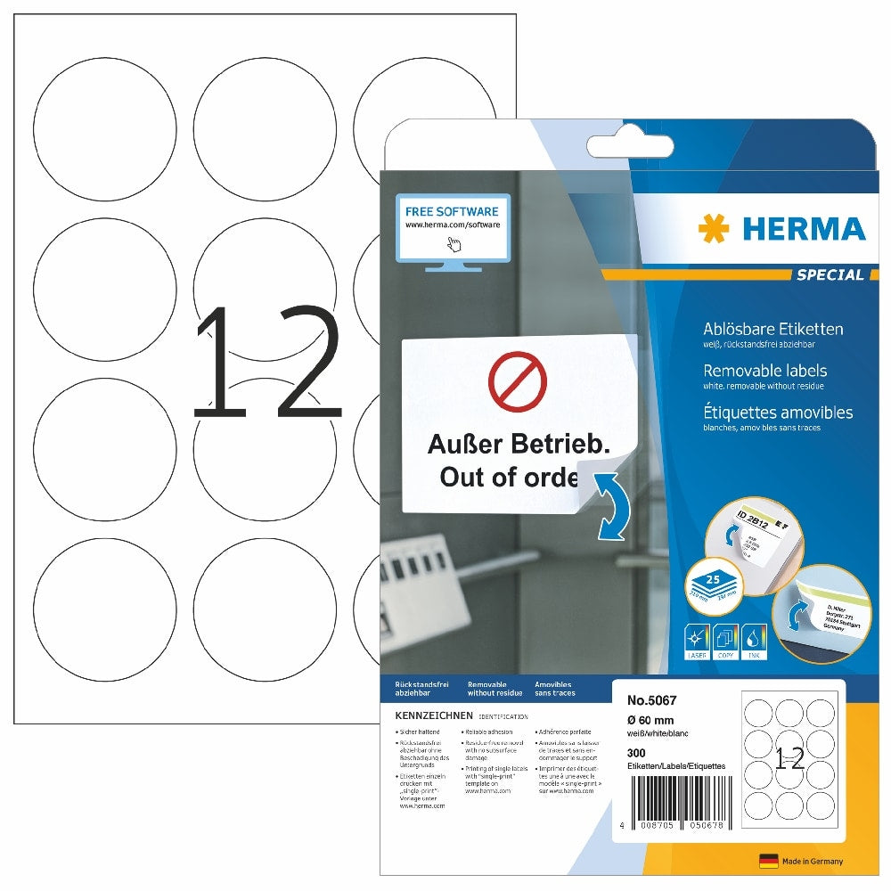 Herma avtagbare runde etiketter 60mm