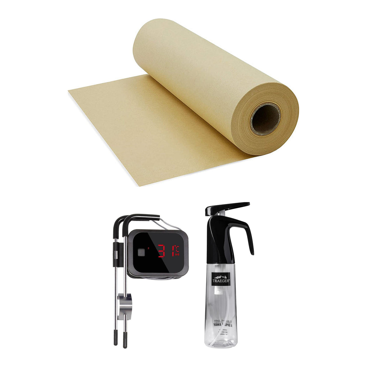 BBQ-utstyrspakke Brisket – BBQ Butcher Paper 53m, Inkbird IBT-2X steketermometer og Traeger BBQ Spritzer