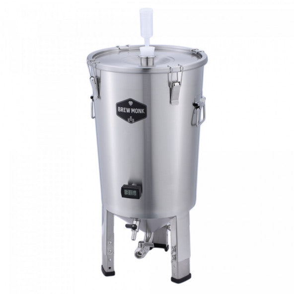 Brew Monk jästank 30L i rostfritt stål med konisk botten, jäsrör, termometer och tre ben