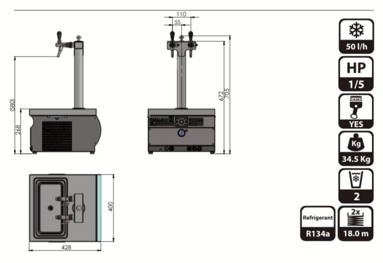 Lindr KONTAKT 55/K Profi Green Line Ølkjøler med tappetårn