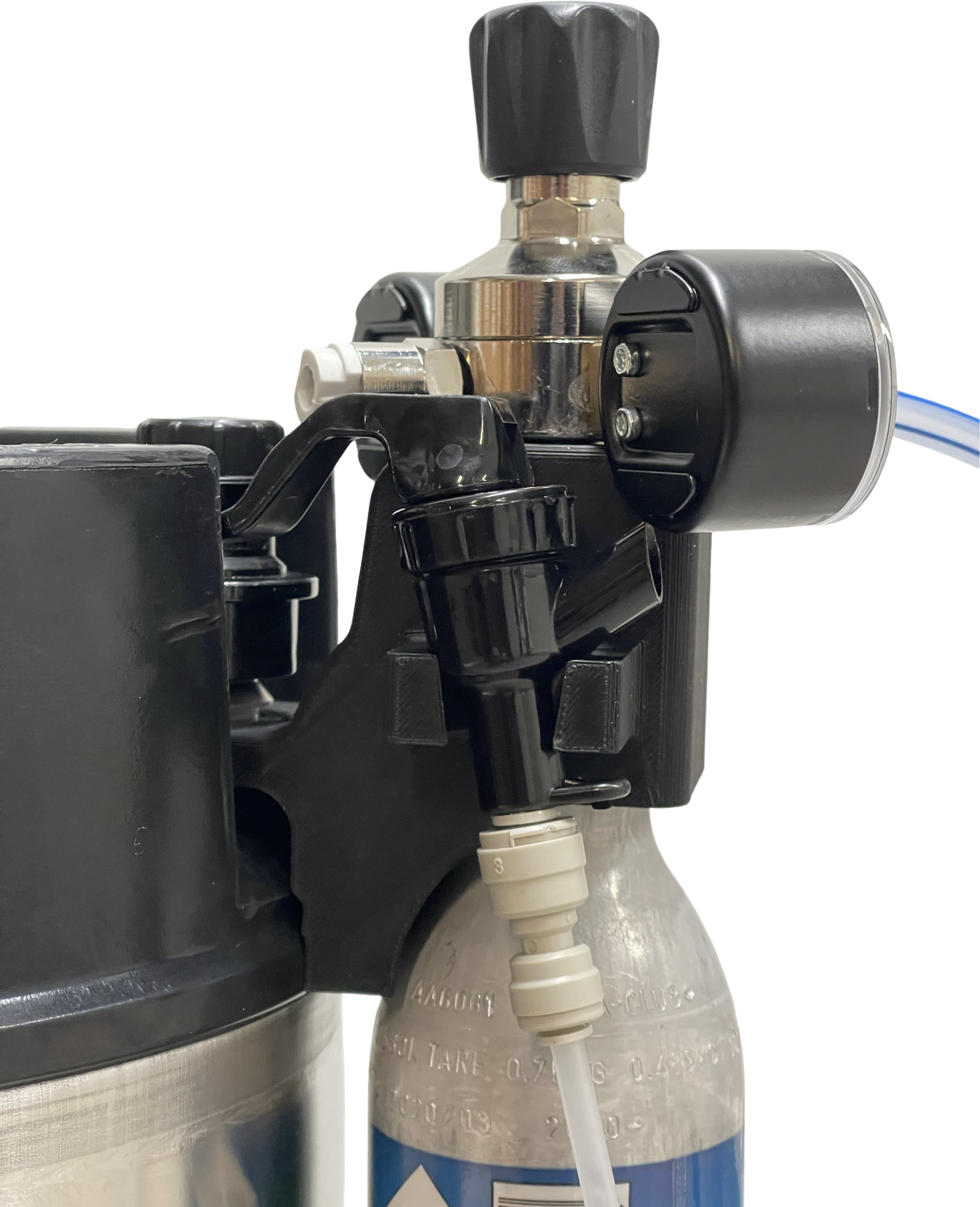 Holder for Sodastream flaske, picnic ølslangesett og regulator (Oxyturbo) til Corneliusfat