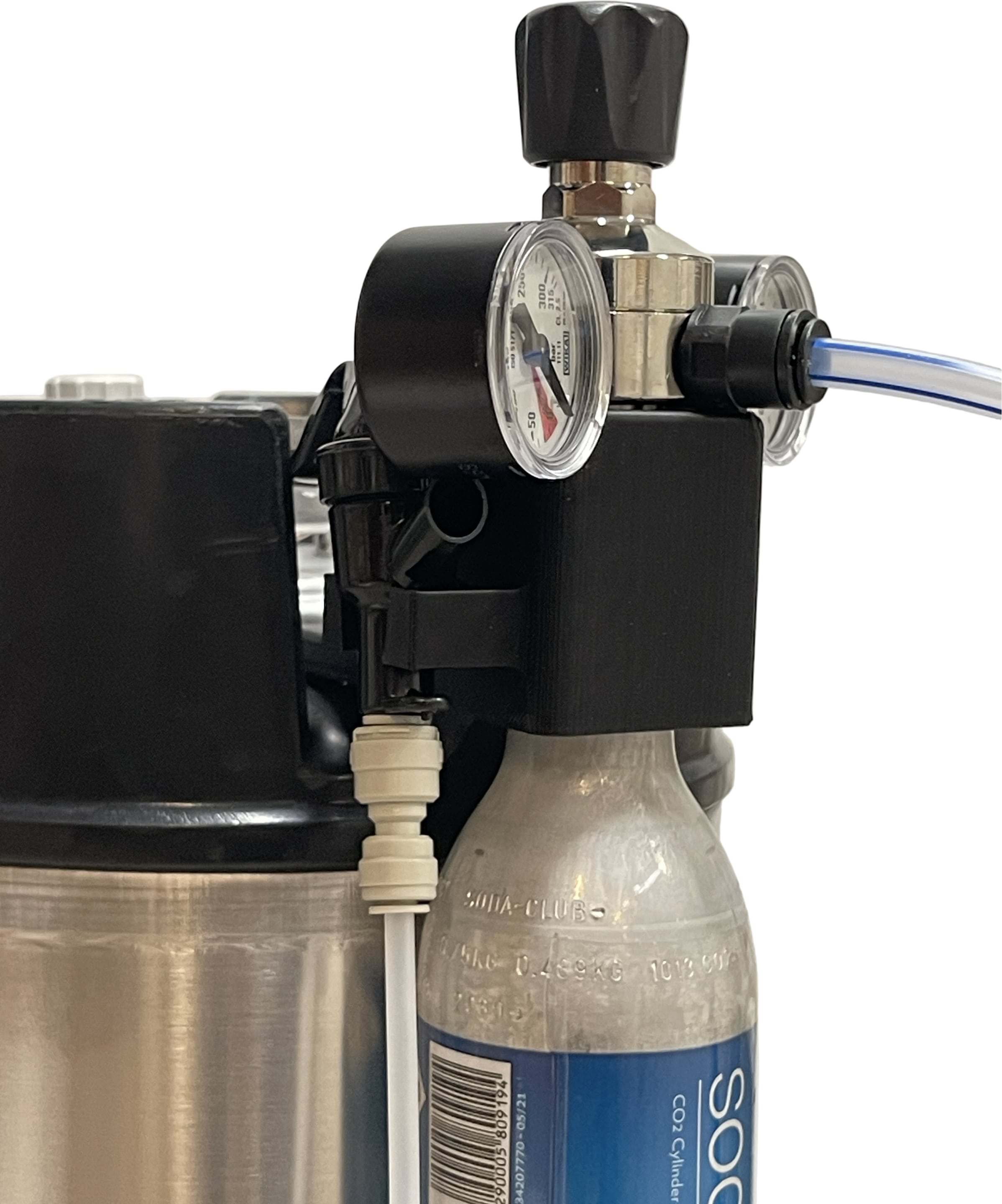 Holder for Sodastream flaske, picnic ølslangesett og regulator (Oxyturbo) til Corneliusfat