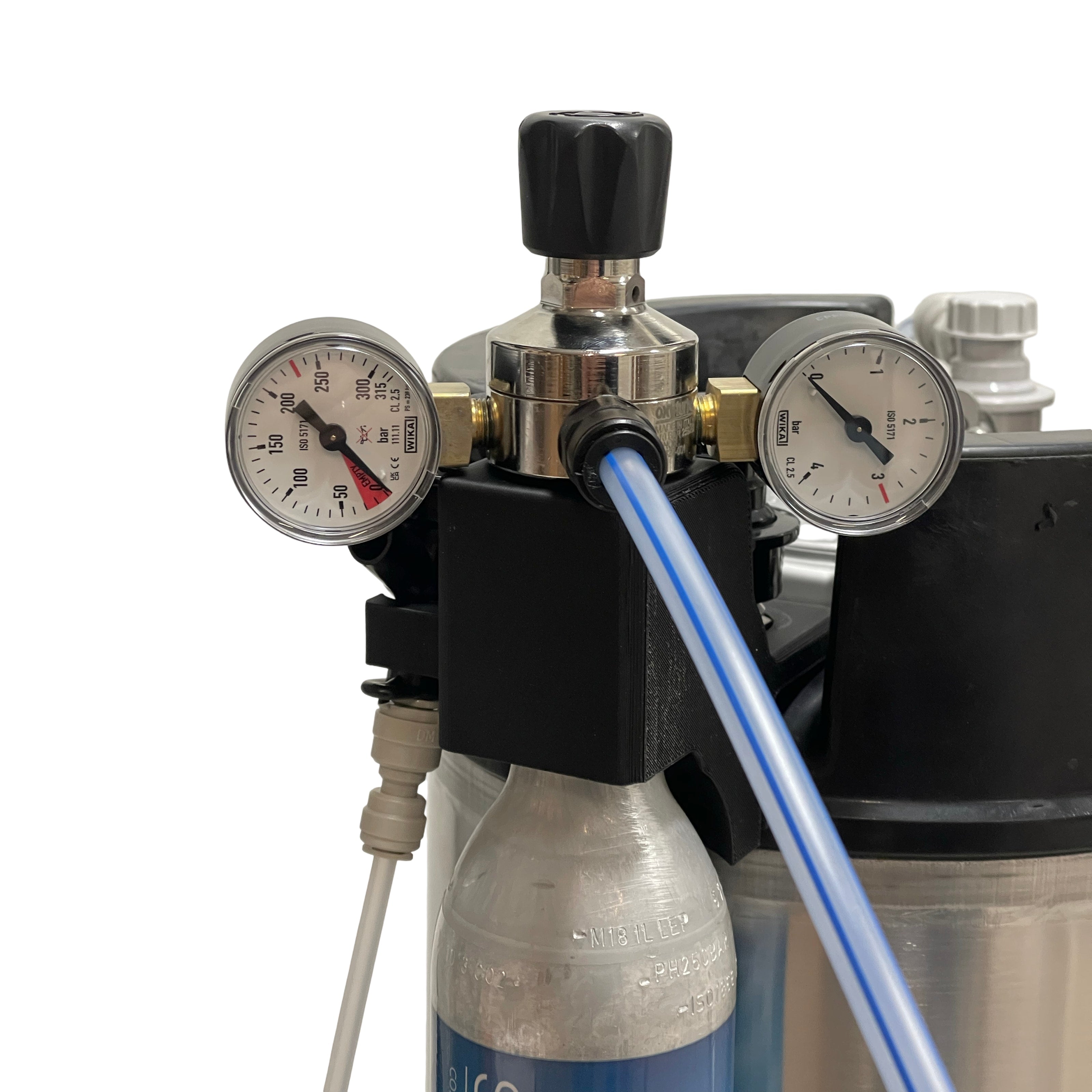 Holder for Sodastream flaske, picnic ølslangesett og regulator (Oxyturbo) til Corneliusfat