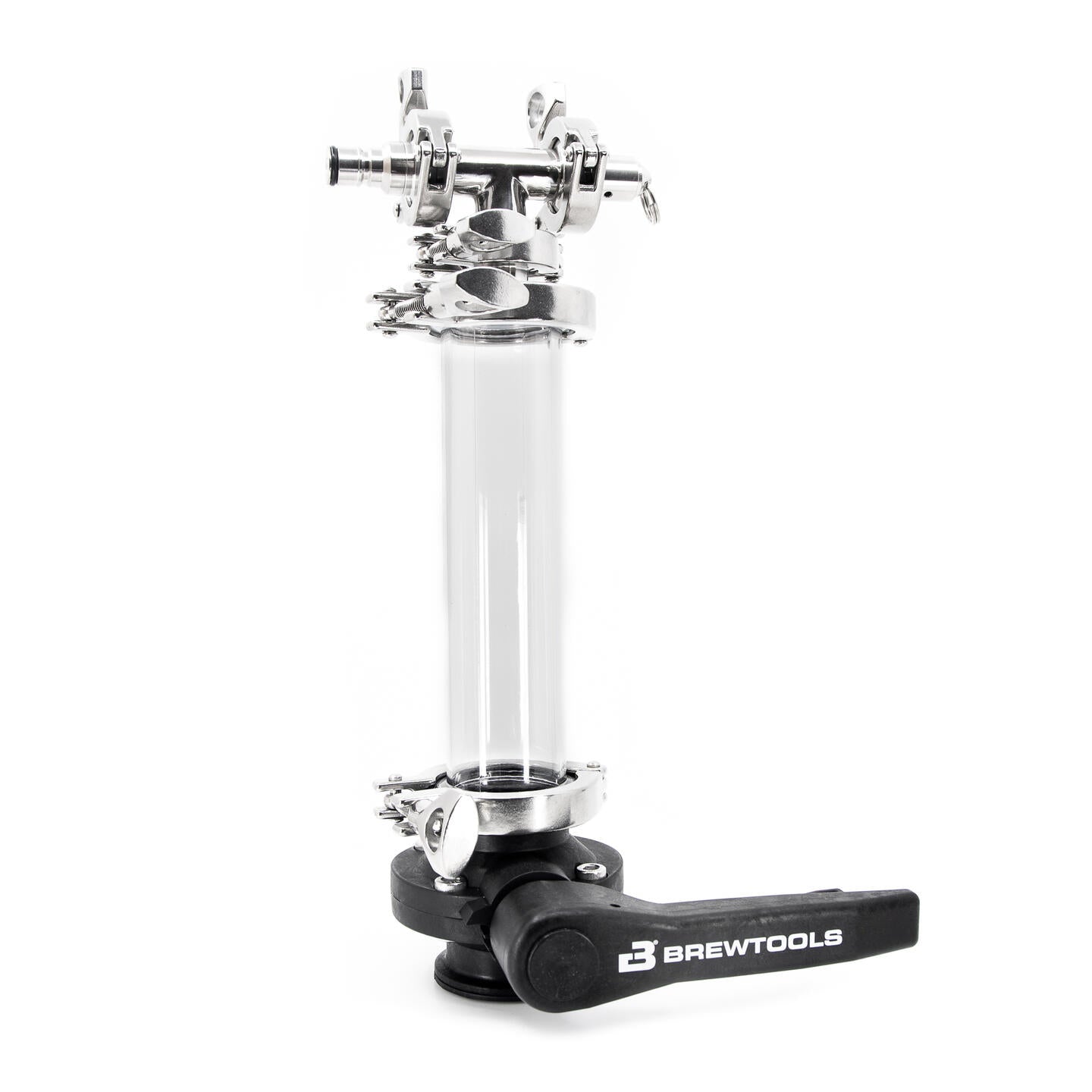 HopDrop kit, 2" - Brewtools er et sikteglass i rustfritt stål og glass med et svart Brewtools-håndtak, perfekt for å overvåke væskestrømmen under trykkgjæring eller ved bruk av HopDrop kit.