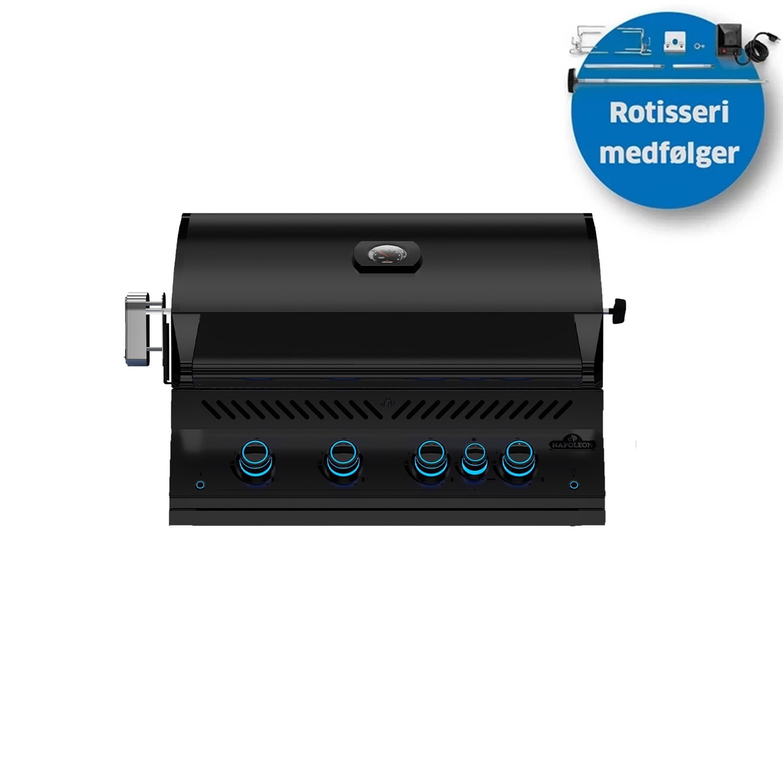 Napoleon Built-in 700 Series 32" sort (Bestillingsvare) innebygd gassgrill med fire kontrollknapper, temperaturmåler på lokket og rotisserie inkludert-perfekt til ethvert utekjøkken.