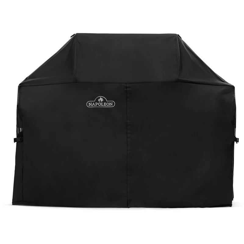 Et svart, vannavvisende Napoleon-trekk til Prestige PRO™ 500 Connected (bestillingsvare) dekker grillen og har Napoleon-logoen foran. Dette trekket gir slitesterk beskyttelse til grillen din.