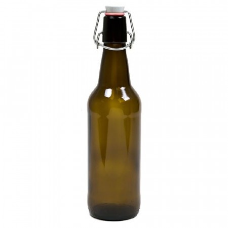 Eske med 0,5 liter ølflasker med patentkork, 15 stk
