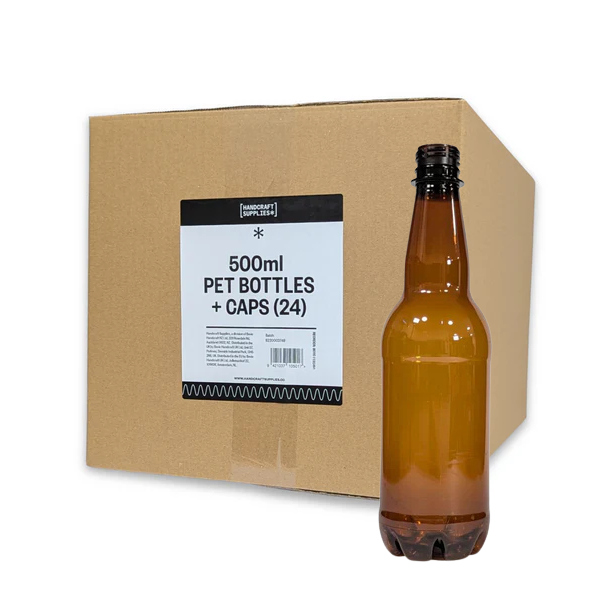 Handcraft Supplies 500ml ølflasker av PET plast & skrukorker - eske med 24 stk