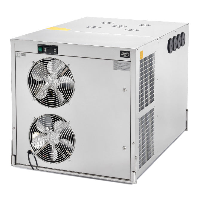 Lindr AS-450 Unlimited Green Line (Bestillingsvare) er et drikkekjøleanlegg i rustfritt stål med to kjølevifter i metall på fronten, ventilasjonsgitter på sidene og er designet for høy kjølekapasitet.