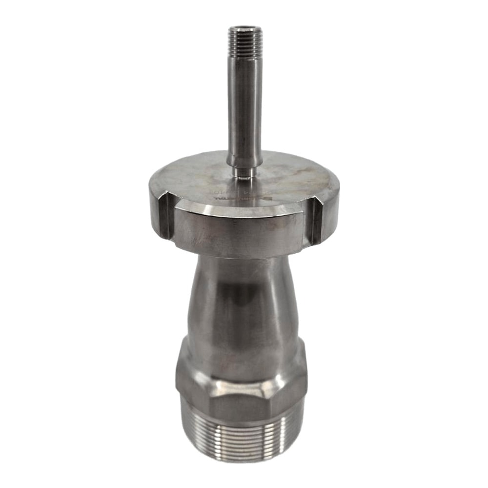 Adapter DN40 hunn DIN 11851 til 1/4" NPT hann i rustfritt stål, stående med NPT-røret opp
