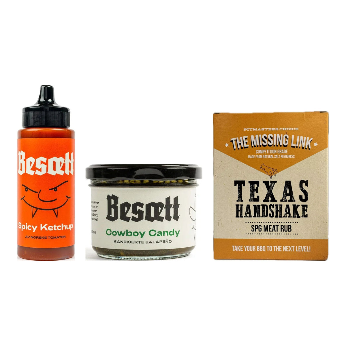 BBQ Bundle Burger and Sausage – Spicy Ketchup and Cowboy Candy from Besætt and The Missing Link Texas Handshake SPG Rub