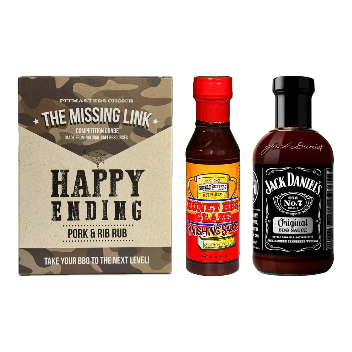 BBQ Bundle Ribs – The Missing Link Happy Ending Pork & Rib Rub, Sucklebusters Honey BBQ Glaze and Jack Daniel´s BBQ Original