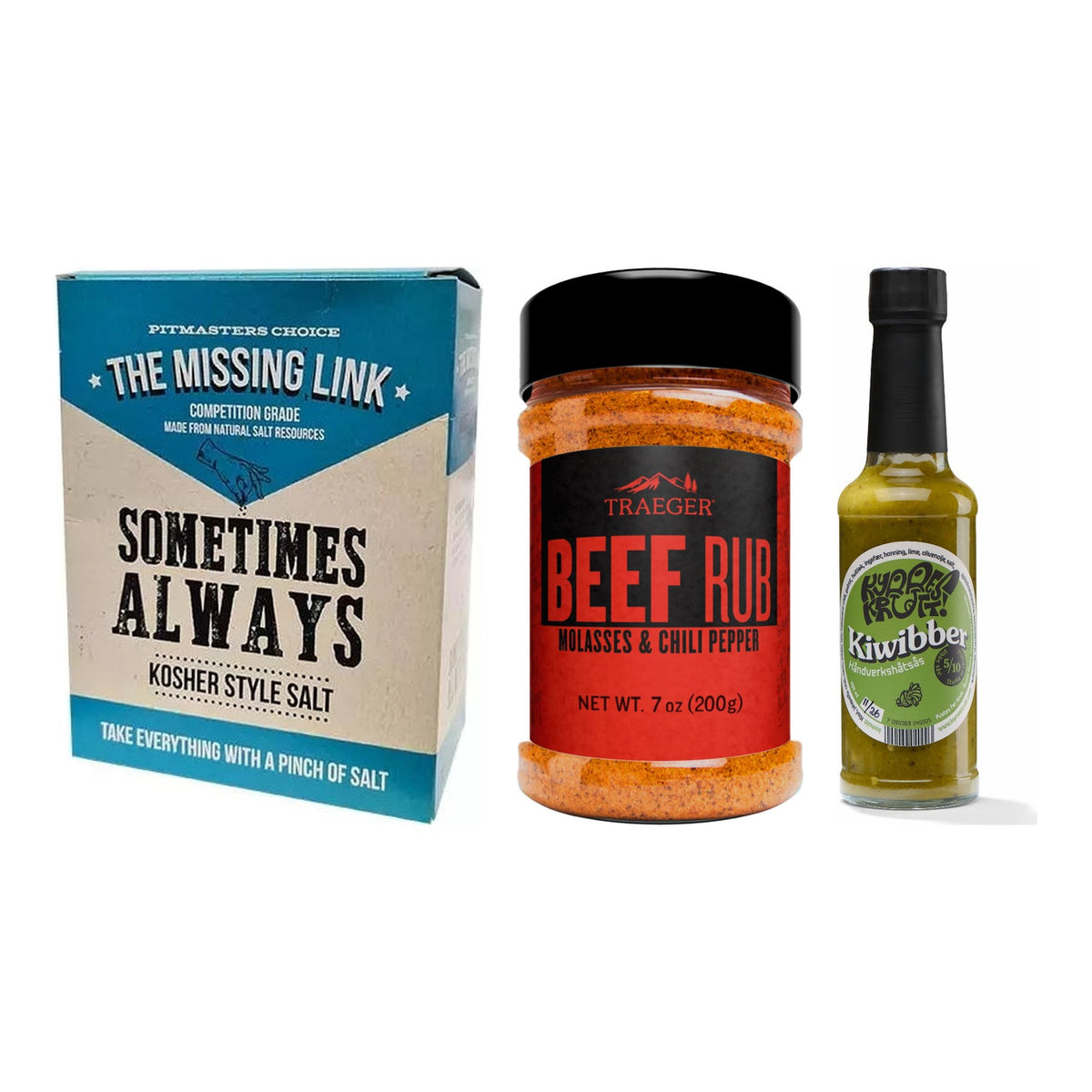 BBQ Bundle Steak – The Missing Link Sometimes Always Kosher Style Salt, Traeger Beef Rub and Kiwibber salsa verde from Kyrres Krutt