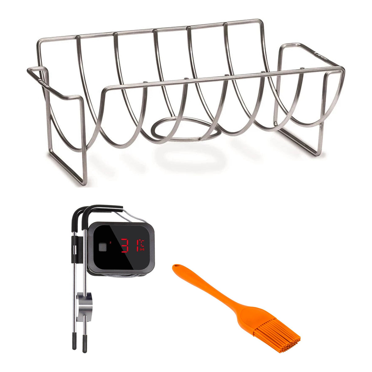 BBQ-utstyrspakke Kylling – Napoleon steke- og kyllingstativ, Inkbird IBT-2X steketermometer og Traeger Silicone Basting Brush