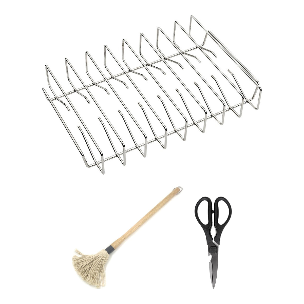BBQ Equipment Bundle Ribs – Traeger Rib Rack, BBQ Basting Mop and Traeger BBQ Shears