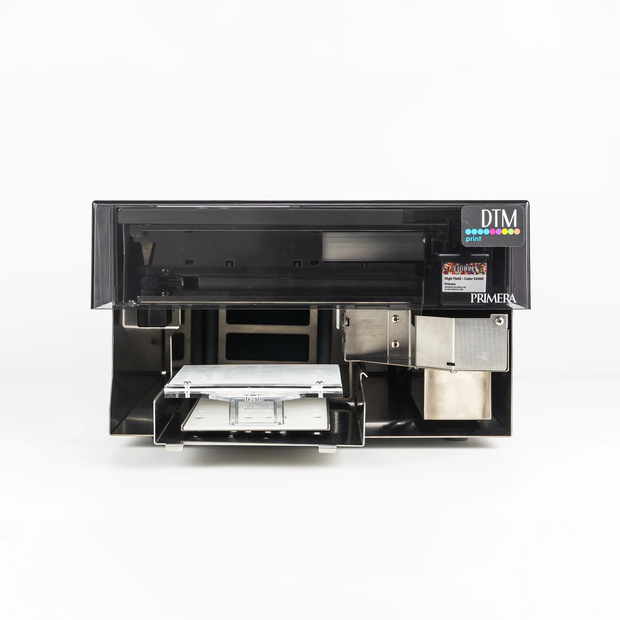 Eddie Edible Ink Printer - Fullfarge spiselig blekkskriver (Bestillingsvare), svart, med skuffen trukket ut og flere rom, vist mot en vanlig hvit bakgrunn.