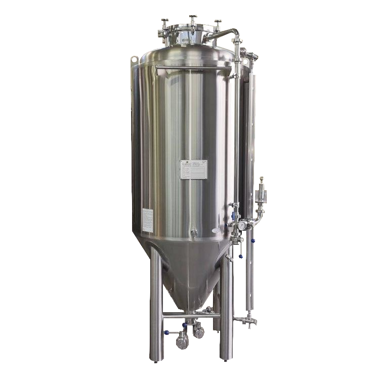 EnoBeer FCTB60 isolert, konisk trykktank 3 bar – 1500 liter, laget av rustfritt stål med flere ventiler og rørkoblinger, står stabilt på fire ben og er perfekt som bryggetank for effektiv og sikker gjæring.