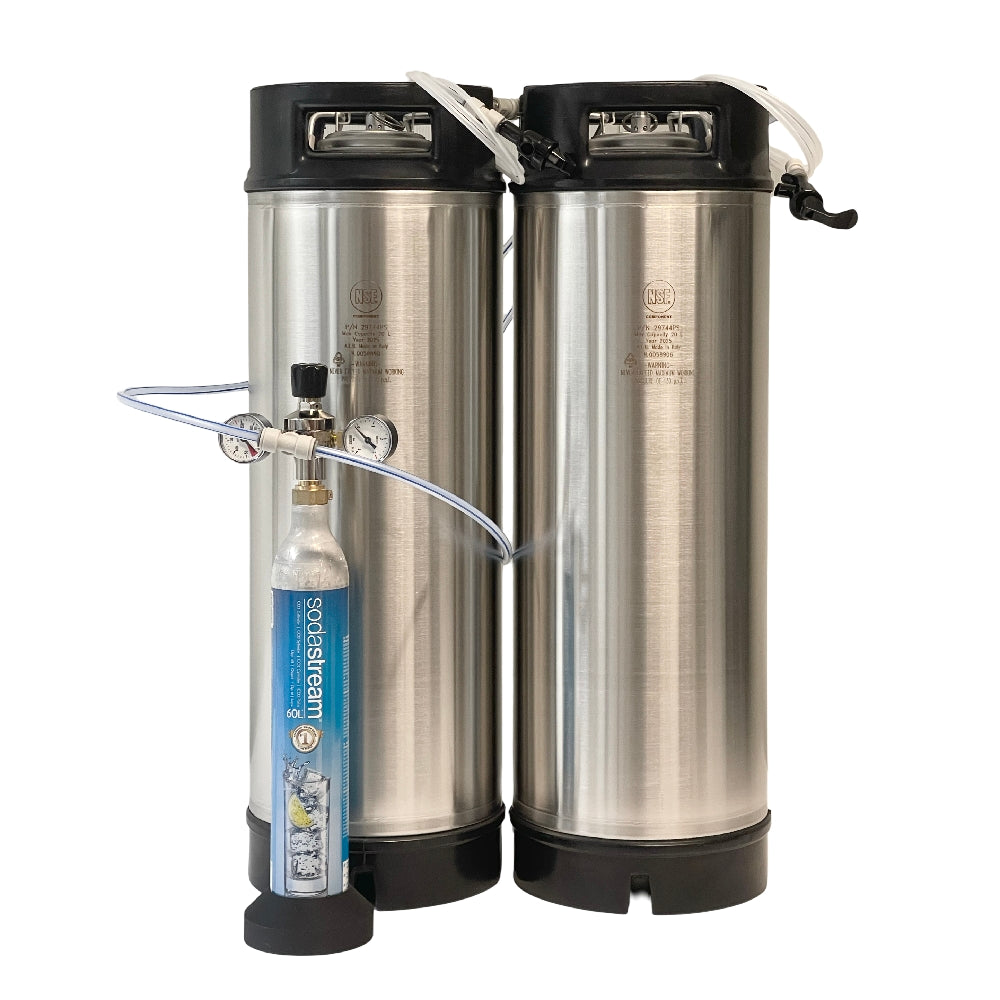 Fatpakke med 2 stk 20L fat, 425g Sodastream og pushfit hurtigkoblinger