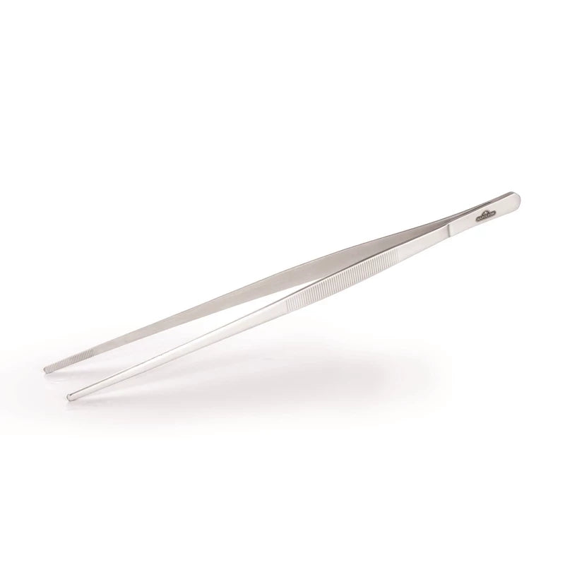 Napoleon matpinsett i rustfritt stål med riflet grep nær tuppen, ideell som grillredskap, avbildet på hvit bakgrunn.