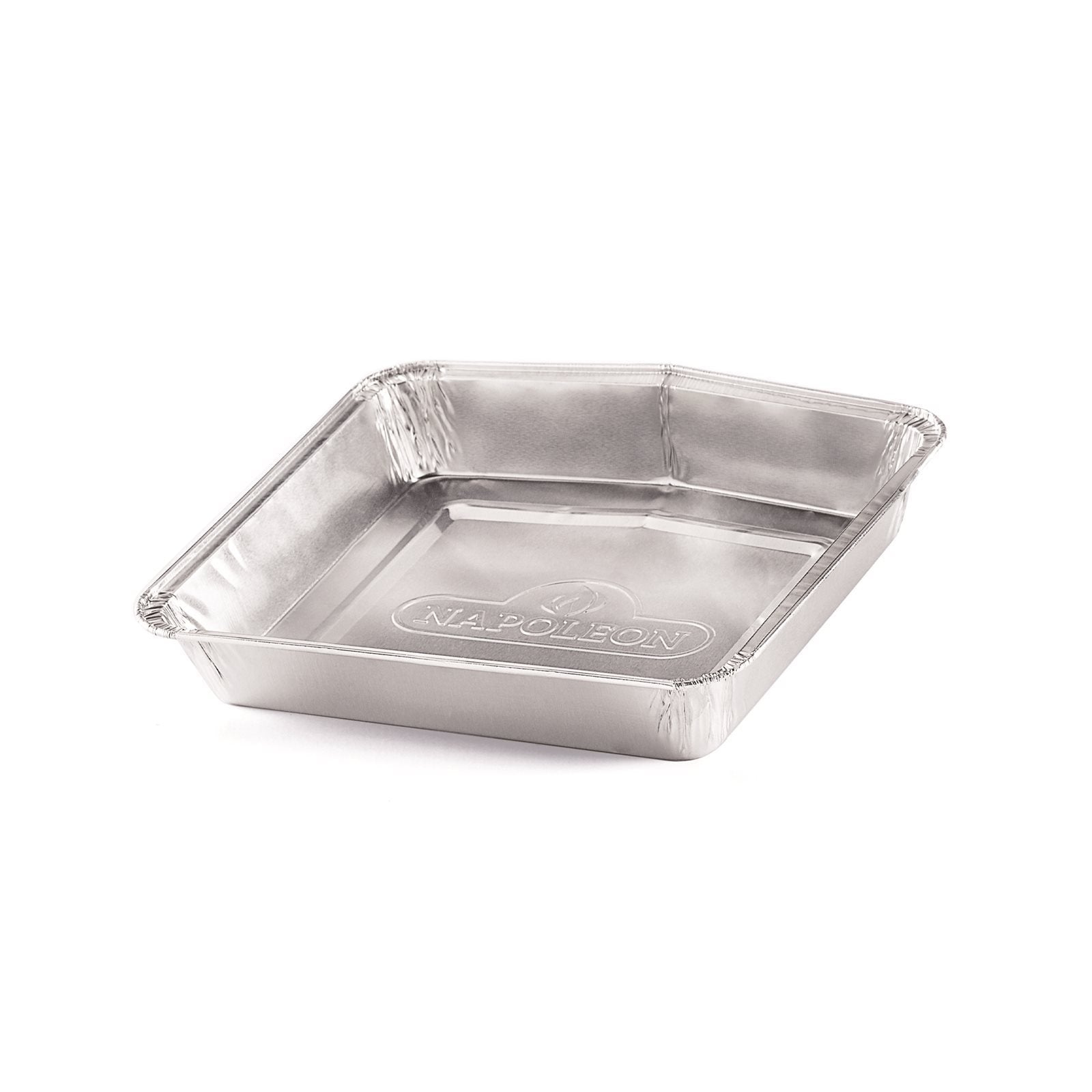 Et sett med 5 rektangulære Napoleon Aluminiumsformer TravelQ 285-brett med opphøyde kanter og preget bunn, vist på hvit bakgrunn. Perfekt som grilltørrfat eller med TravelQ 285 tilbehør.