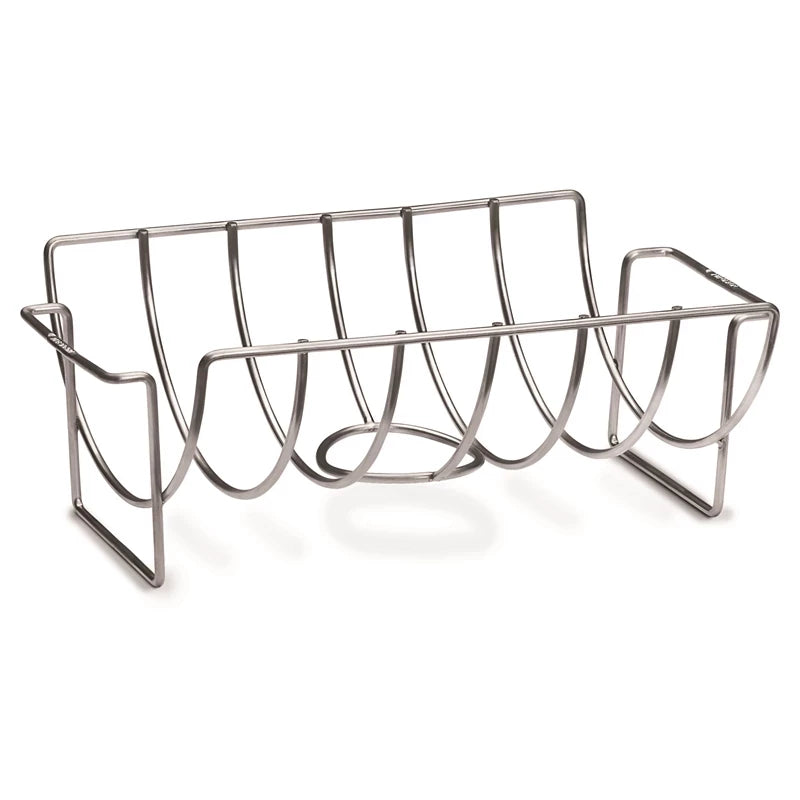 Napoleon Steke- og kyllingstativ har en åpen, buet trådramme som holder kjøtt eller ribbe over stekebrettet.