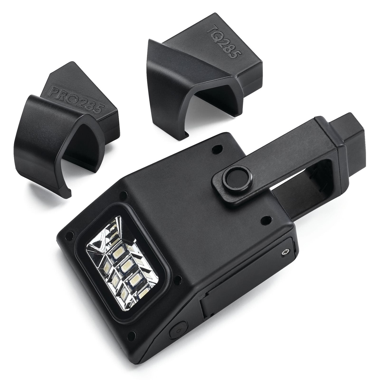 Napoleon LED-lys til TravelQ er en svart, digital enhet med fingeravtrykksleser og lokk merket PRO285 og TQ285, inspirert av Napoleons praktiske grillykt-design - perfekt for å tenne Napoleon TravelQ-grillen.