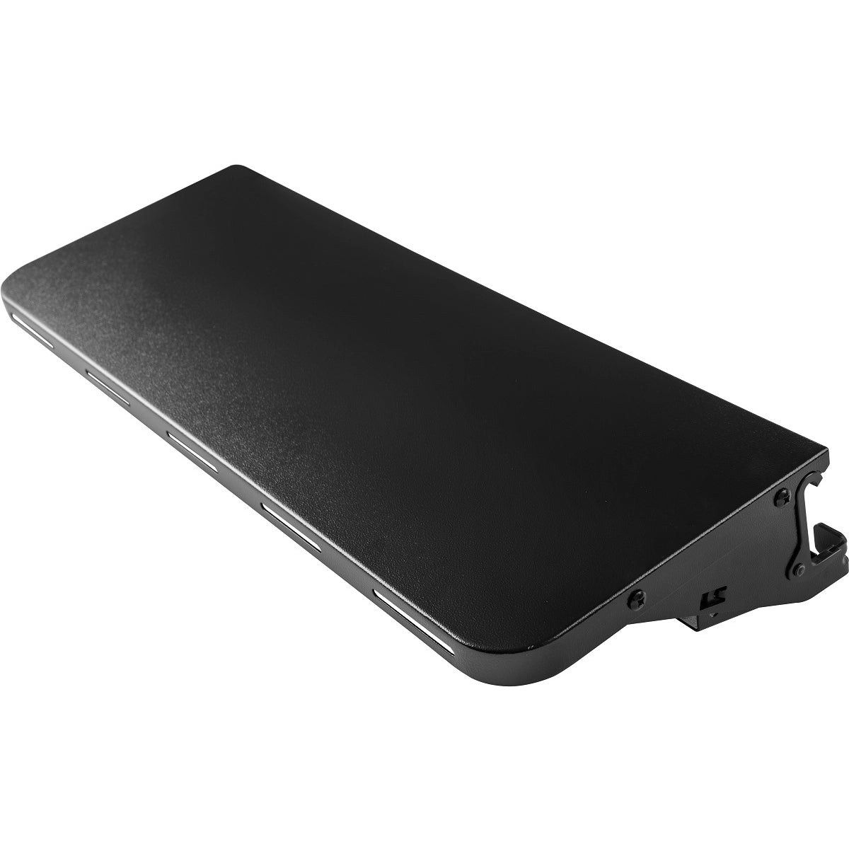 En svart rektangulær batteripakke med glatt overflate og kontakt, designet for Traeger P.A.L. Front Shelf S og Pop-And-Lock-systemet, er vist mot en hvit bakgrunn.